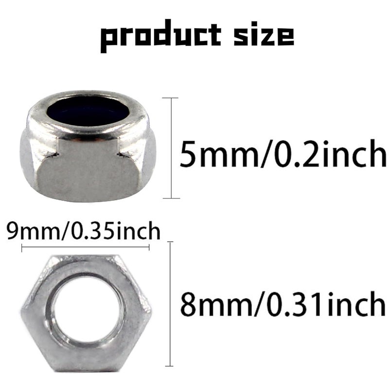 PDETVEO 50PCS Stainless Steel 304 Lock Nuts, M5-0.8 Nylon Insert Hex Lock Nuts - Image 3